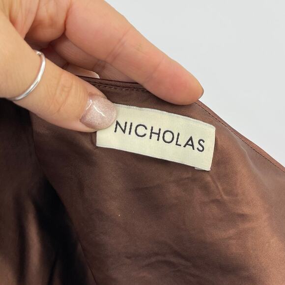NICHOLAS | Ana Halter Dress With Removable Flower in Nutmeg Brown Maxi Gown 6 - Picture 5 of 14